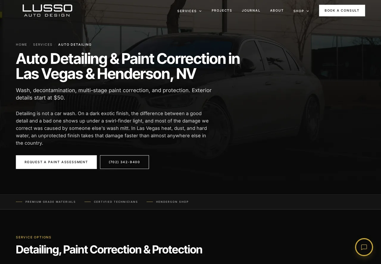 Lusso Auto Design auto detailing and paint correction service page