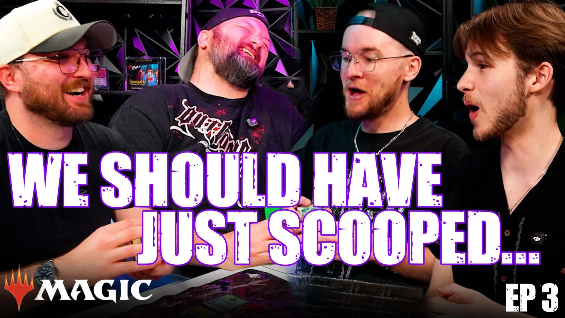 Many Realms Magic gameplay series episode thumbnail with four players reacting at the table