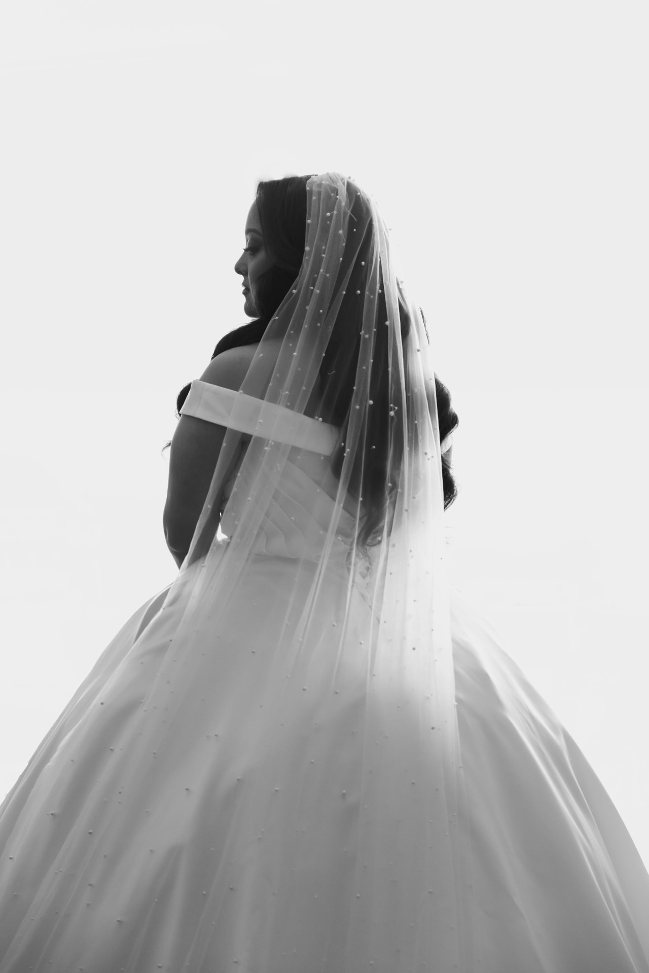 Las Vegas wedding bride portrait, pearl veil