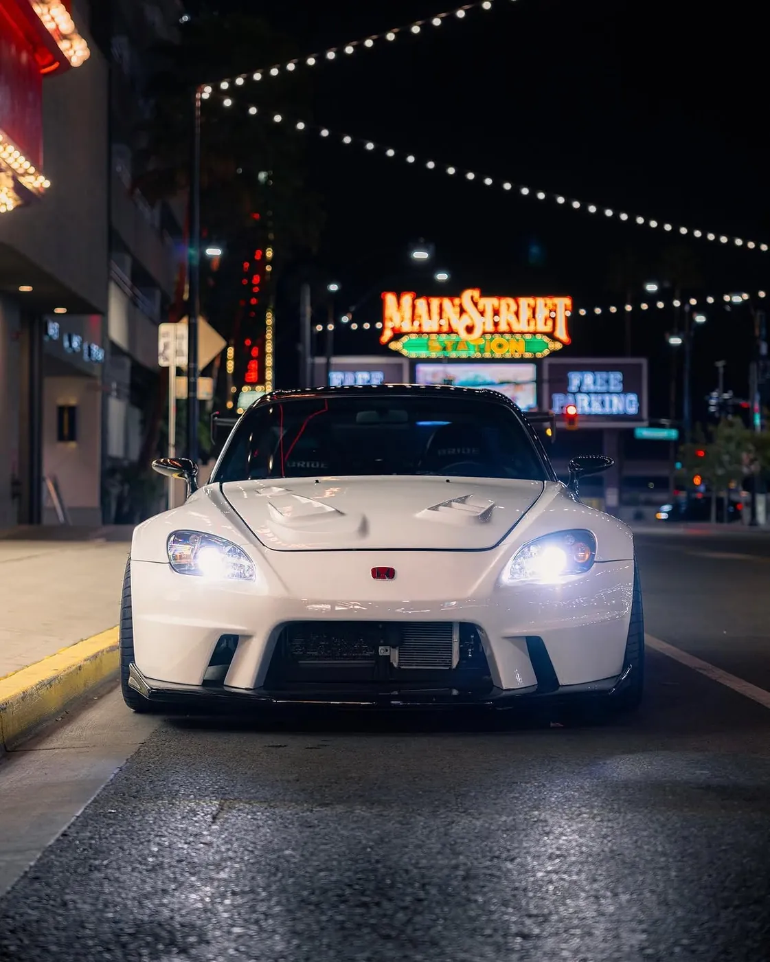 Honda S2000 photographed at night in downtown Las Vegas