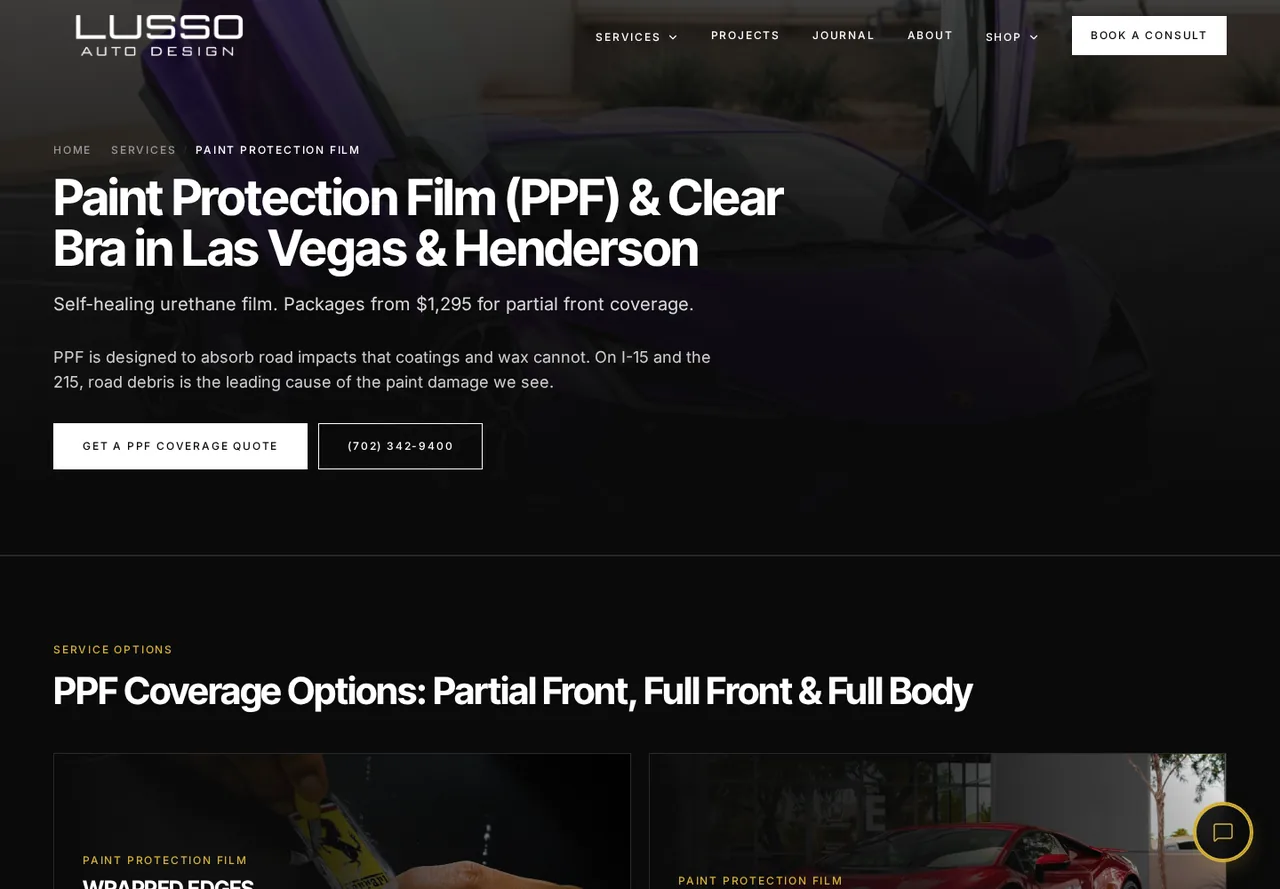 Lusso Auto Design paint protection film service page