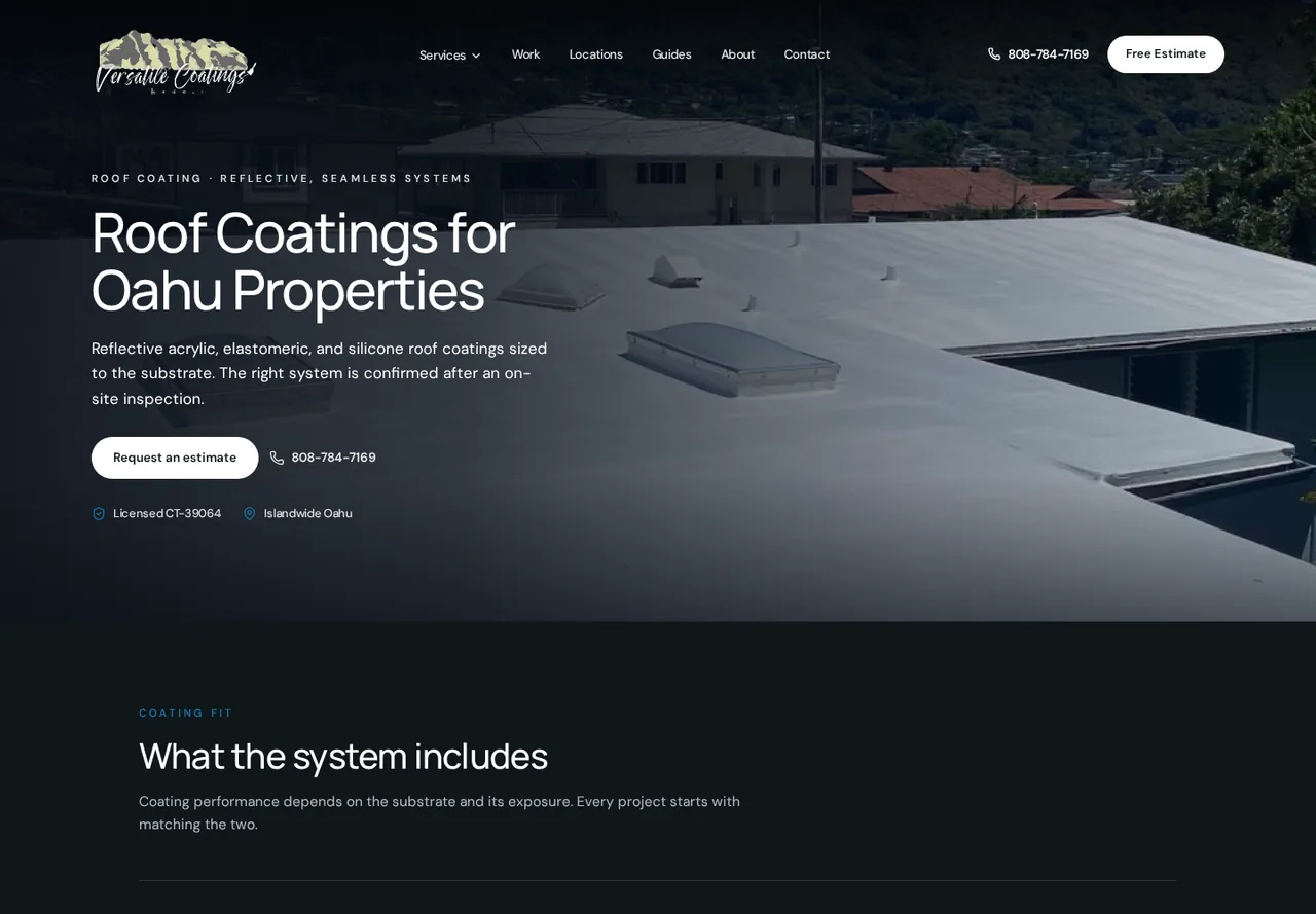 Versatile Coatings Hawaii roof coatings service page
