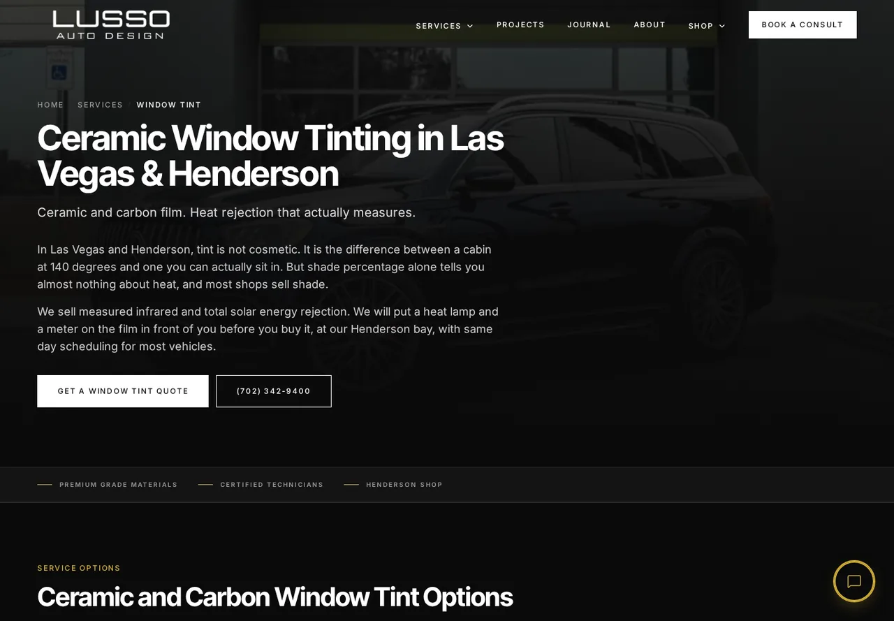 Lusso Auto Design window tint service page