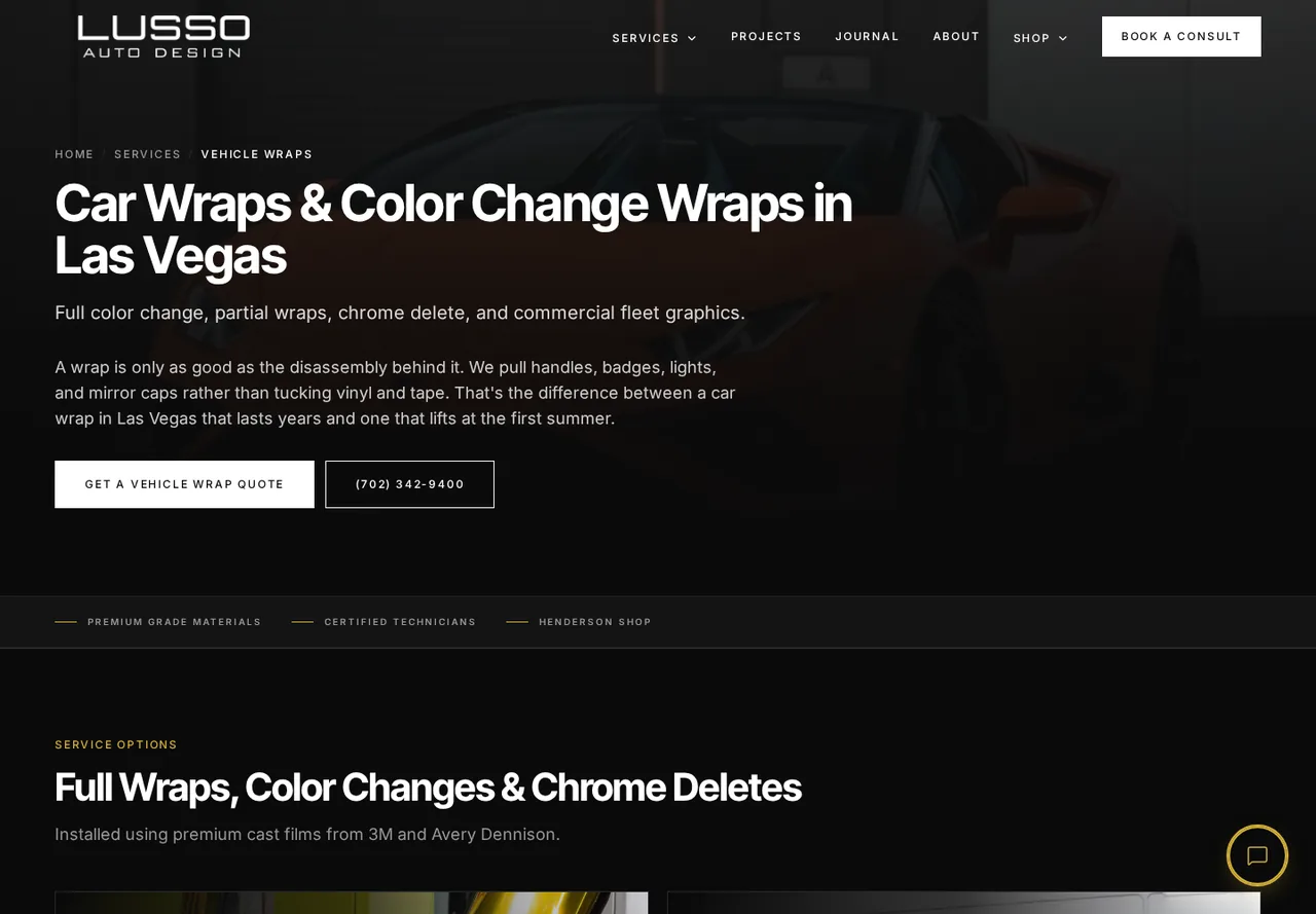 Lusso Auto Design vehicle wraps service page