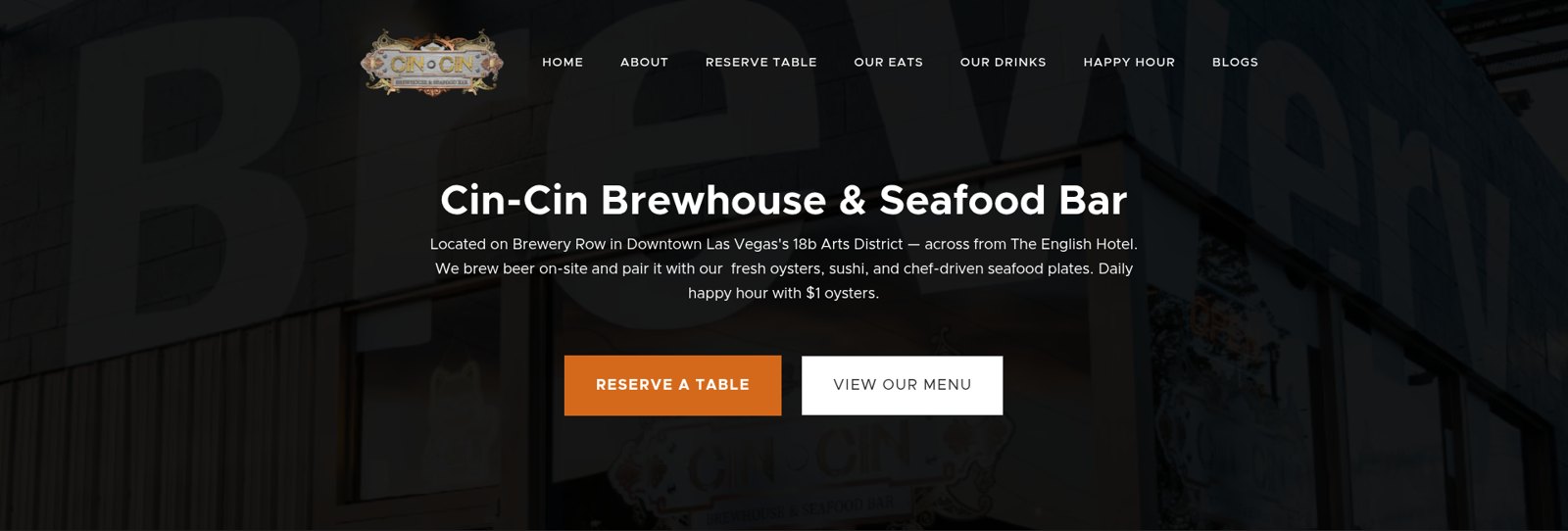 Cin-Cin Brewhouse and Seafood Bar website built by Cross X Agency