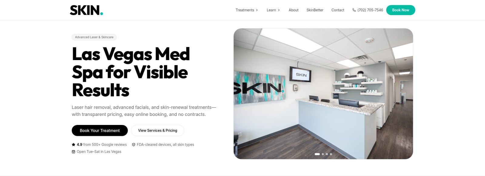 SKIN Las Vegas website homepage built by Cross X Agency