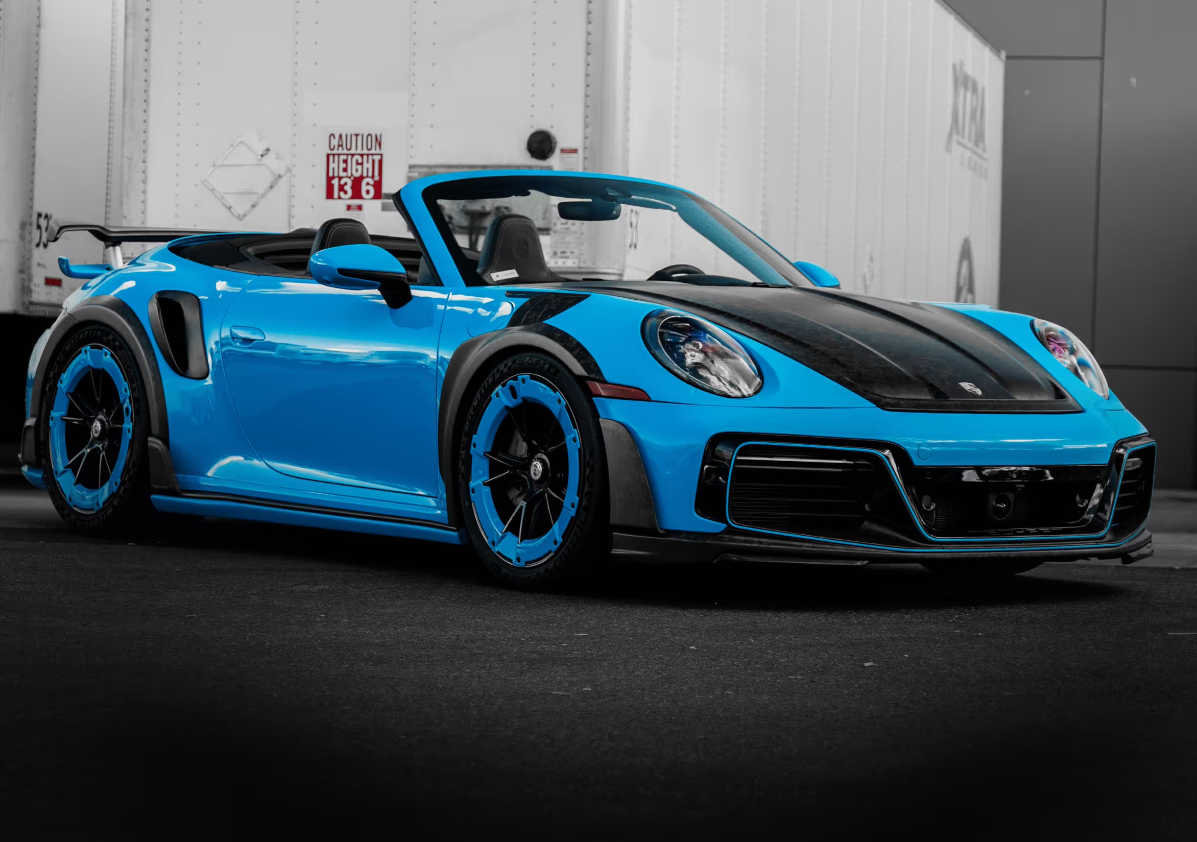 Custom convertible at a high-end auto shop